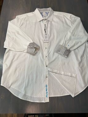 Robert Graham White Dress Shirt with Patterned Cuffs and Collar - New with Tag